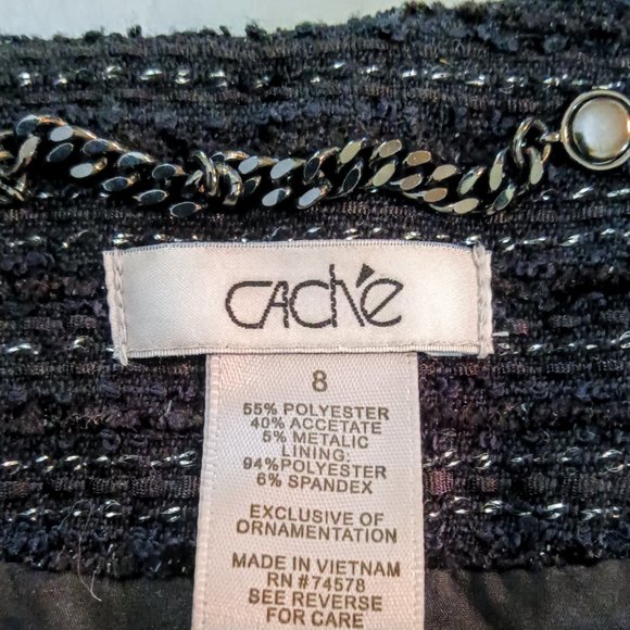 Cache Black Silver Tweed Woven Side Zip Front Jacket - Picture 5 of 6